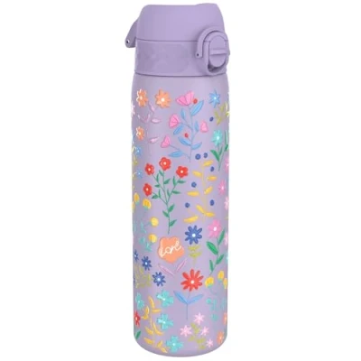 Abbildung von Ion8 Vakuumisolierte Edelstahl Trinkflasche, 500 ml, Auslaufsicher, Einhandöffnung, Sichere Verriegelung, Spülmaschinenfest, Tragegriff, Leicht zu Reinigen, Langlebig &amp; Kratzfest, Blümchen