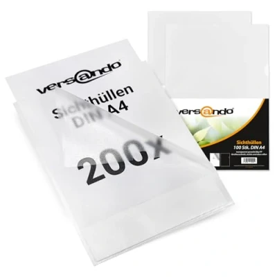 Abbildung von versando 200x A4 Sichthüllen Dokumentenhüllen Economy 90my PP transparent genarbt (2x 100 Stück)