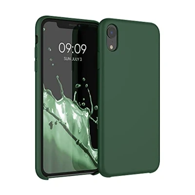 Abbildung von kwmobile Hülle kompatibel mit Apple iPhone XR Silikon Handy Case Handyhülle weiche Oberfläche kabelloses Laden Dunkelgrün
