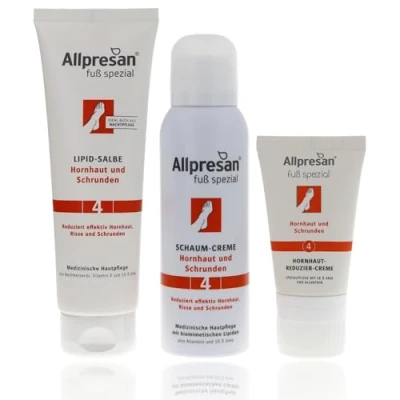 Abbildung von Allpresan Fuß spezial Nr. 4 Fußpflege Set gegen Hornhaut und Schrunden Zur täglichen Pflege verhornter Fußhaut aus Schaum Creme 125 ml &amp; Lipid Salbe Hornhautreduzier 40