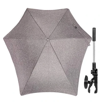 Abbildung von ZJRIGHT Universal Sonnenschirm Sonnenschutz für Kinderwagen &amp; Buggy UV Schutz 50+ / 71 cm Durchmesser Biegsamer Schirm mit Universalhalterung Rund und Ovalrohre Grau
