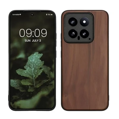 Abbildung von kwmobile Hülle kompatibel mit Xiaomi 14 5G Holz Case stoßfestes Handy Cover TPU Handyhülle in Braun