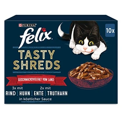 Abbildung von FELIX Tasty Shreds Katzenfutter nass in Sauce, Geschmacksvielfalt vom Land, 6er Pack (6 x 10 80g)