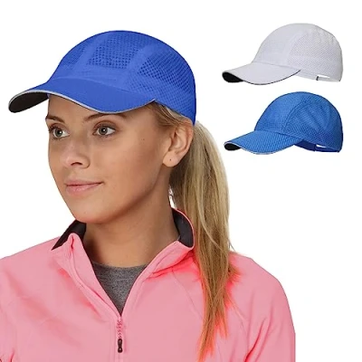 Abbildung von TrailHeads Cap Damen zum Joggen Race Day Performance Cappy Frauen Leichte &amp; Schnell Trocknende Sport Sommer aus Mesh mit Reflektierendem Rand weiß kühles blau