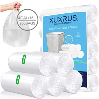 Abbildung von XUXRUS Müllbeutel 15l, 200 Stück Transparent Abfallbeutel für Büro, Haushalt und Bad Reißfest &amp; Flüssigkeitsdicht, Produkt Verpackung recyclebar,5 Rollen