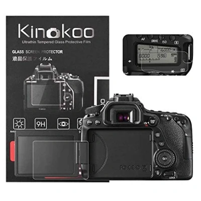 Abbildung von kinokoo Gehärtetes Glas für Canon EOS 70D/80D/90D Kristallklarer Film 70D 80D Displayschutzfolie mit oberer (2er Pack)