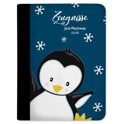 Abbildung von CreaDesign, Kinder Zeugnismappe mit Namen personalisiert, Zeugnis Mappe Pinguin Blau 10 Klarsichthüllen, A4, 26,7 x 32,7 1 cm, Rücken schwarz