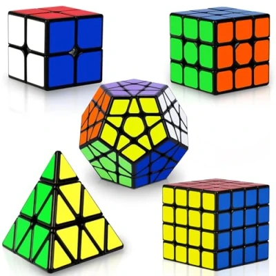 Abbildung von Coolzon Zauberwürfel 5 Stück Speed Cube Set Pyraminx + Megaminx 2x2 3x3 4x4 Magic Puzzle Würfel mit PVC Aufkleber für Kinder Erwachsene