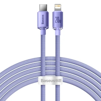 Abbildung von Baseus Crystal Shine Series USB C auf Lightning Kabel für Apple iPhone, Power Delivery 20W, 2m, Lila
