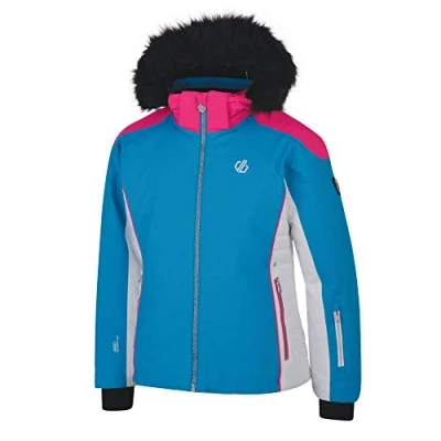 Abbildung von Regatta Dare2B Mädchen Große wasserdichte und atmungsaktive High Loft Isolierte Ski Snowboardjacke mit Schneefang Kunstfellkapuze, Atlantic Blue/Cyber Pink, 3 4