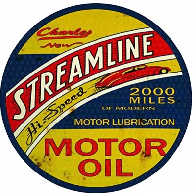 Abbildung von MG025 / Vintage Öl Aufkleber ca. D=8cm Oil Oldtimer Old School V8 USA Retro Sticker Rost Look Rat Rod Hotrod