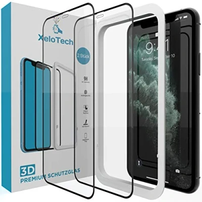 Abbildung von XeloTech 2X 3D Full Screen Schutzglas für iPhone 11 PRO &amp; XS/X (5.8 Zoll) Ultra genaue Installation Mit Rahmen Kompatibel Hülle Case Panzerfolie Randschutz