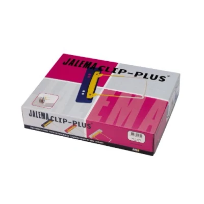 Abbildung von JalemaClip Plus, Jalema 5712525, Archivbinder für bündelung von Dokumenten mit Aufhängeleiste Ringbuch, 100er Packung, gelb/weiß