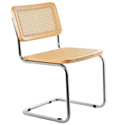 Abbildung von DRW Set mit 4 Stühlen aus Holz, Rattan und Metall in Natur Chrom, 48 x 53 81 cm