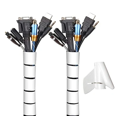 Abbildung von Universal Kabelschlauch 2x1.5M Flexible Kabelkanal Cord Organizer Kabelhülle Schutz System fürTV, Computer, Heimkino, Weiß (∅28mm,∅22mm)