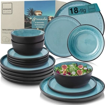 Abbildung von SÄNGER Tafelservice Granada Geschirrset (18 tlg), 6 Personen, Steingut, Blau, Handmade, Erweiterbar, VALUE COLLECTION