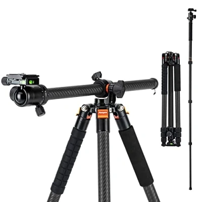 Abbildung von Fotopro Carbonfaser Horizontalstativ, 160 cm Kamerastativ mit 360 Grad Kugelkopf, Schnellwechselplatte für DSLR Videokamera, 2 in 1 Stativ und Einbeinstativ, maximale Belastung 10 kg