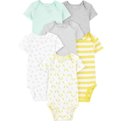 Abbildung von Simple Joys by Carter&#039;s Baby Mädchen Neutral Short Sleeve Novelty Infant and Toddler Bodysuits, Grau/Gelb, Frühchen (6er Pack)