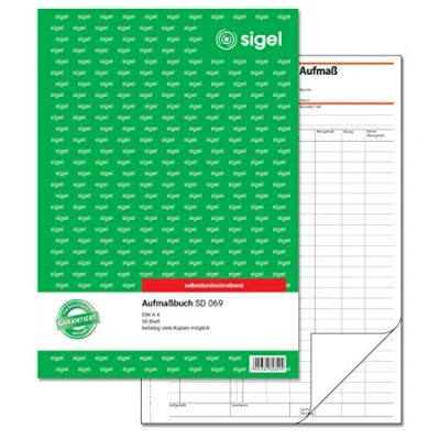 Abbildung von SIGEL SD069 Aufmaßbuch selbstdurchschreibend, beliebig viele Kopien, A4, 50 Blatt, aus nachhaltigem Papier