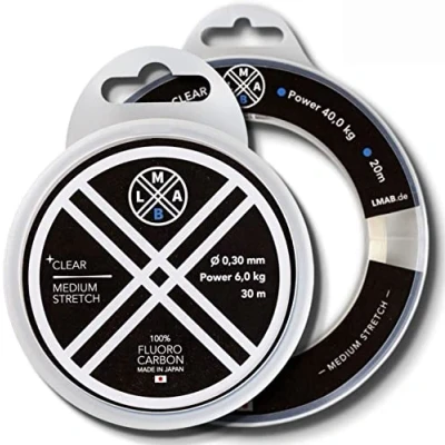 Abbildung von Fluorocarbon Vorfach LMAB 100 Pro Made in Japan, Schnur, Angel Schnur für Hecht, Zander &amp; Barsch, von 0,15 bis 1mm, 30 m 20 Spulen, zum Hechtangeln, Zanderangeln, 40,0 kg 0,85 mm