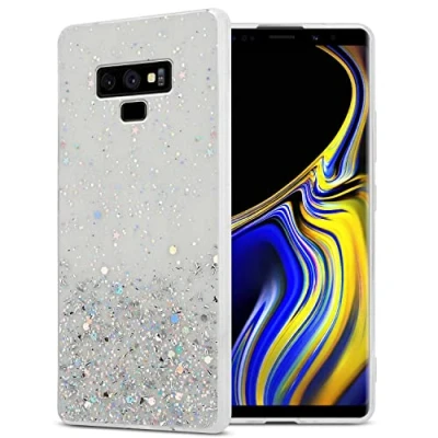 Abbildung von Cadorabo Hülle kompatibel mit Samsung Galaxy Note 9 Rundumschutz TPU Silikon Case Mädchen Glitzer Strass Design Slim Kratzfest Weiche Gummi Bling Schutzhülle für in Transparent