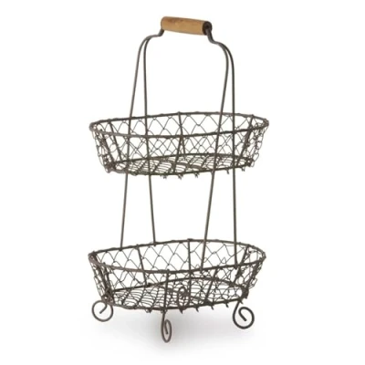 Abbildung von Loberon Etagere Rohesia, 2 stöckig, ideal für Küche, Buffet oder Tisch, nostalgisches Flair, Obstetagere, Ostern, Ostertafel, Osterdeko, Eisendraht, Kirschbaumholz, grau
