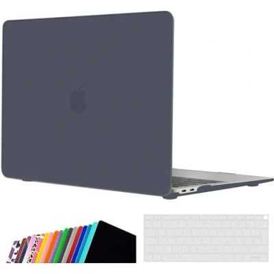 Abbildung von iNeseon Hülle Kompatibel mit MacBook Air 13 Zoll (A2337 M1 A2179 A1932), Plastik Case Cover Hartschale Schutzhülle + Tastaturschutz für Retina 2018 2021, Dunkelgrau