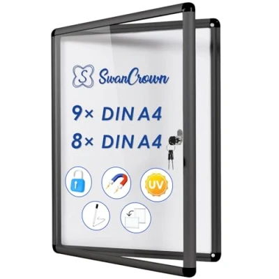 Abbildung von Swansea geschlossene Pinnwand, magnetisch, mit Glasabdeckung, Aluminiumrahmen, 96,5 x 71,1 cm (9 A4)