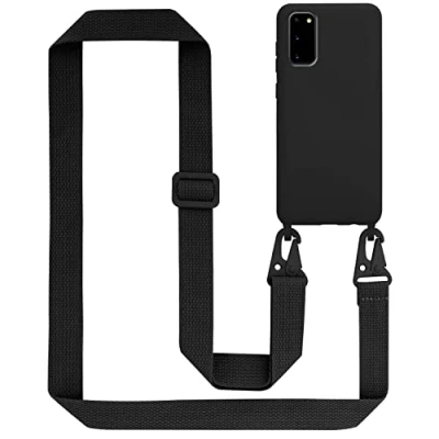 Abbildung von Cadorabo Handykette kompatibel mit Samsung Galaxy S20 Schutzhülle TPU Liquid Silikon Case Necklace verstellbarem Band Kordel Etui Rundumschutz Hülle für in Schwarz