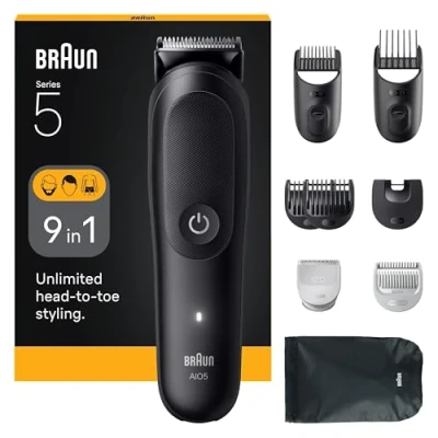 Abbildung von Braun All in One Series 5, 9 1 Groomingset, ultrascharfe Klinge, Körpertrimmer, AIO5540, Schwarz