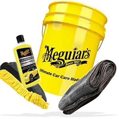 Abbildung von detailmate Auto Waschset: Meguiars Wash &amp; Wax Shampoo 473ml + Wascheimer 5GAL 3in1 Waschhandschuh Mikrofaser Trockentuch 1000GSM