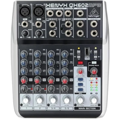 Abbildung von Behringer XENYX QX602MP3 Premium 6 Input 2 Bus Mixer mit Mic Preamps, British EQ, MP3 Player und Multi FX
