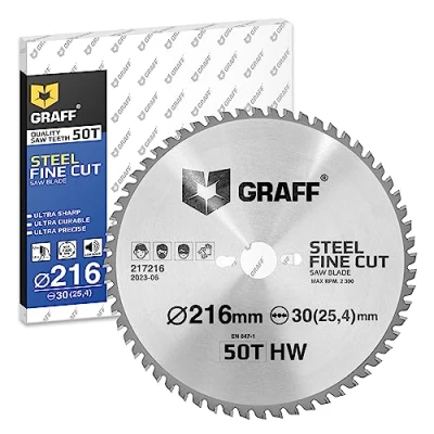 Abbildung von GRAFF Sägeblatt 216x30 Metall Aluminium Baustahl Metallrohre Kreissägeblatt mm für Kappsäge, Tauschsäge, Tischkreissäge, Akku Handkreissäge Professional