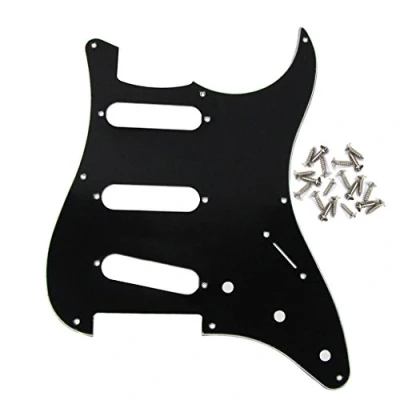 Abbildung von FLEOR 8 Loch SSS ST Pickguard E Gitarren Scratchplate mit Schraube für Vintage Style ocaster Gitarrenteile, 3 lagig schwarz/weiß/schwarz