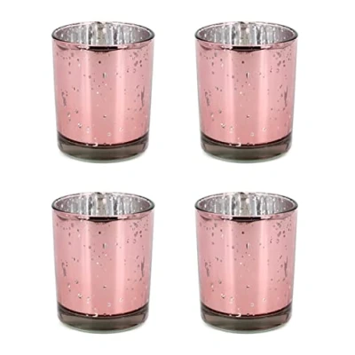 Abbildung von Creativery Teelichthalter Glas 6x7,2cm Set 4 Stück Teelichtgläser Windlichtglas Windlicht metallic Rosegold