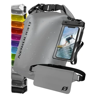 Abbildung von Nordlight wasserdichte Tasche 3er Set (Grau) Dry Bag 10l + Handyhülle Hüfttasche IPX8 Schutz Mit Verstellbaren Gurten Für Strand, Stand Up Paddling