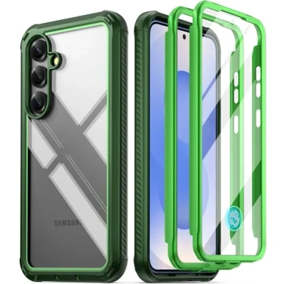Abbildung von POETIC Guardian Hülle für Samsung Galaxy S25 5G, 6M Falltest gemäß Militärstandard, integrierter Displayschutz und Fingerabdruck ID, robuste stoßfeste Ganzkörperhülle, Grün/Klar