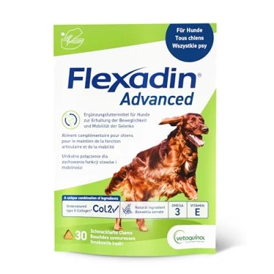 Abbildung von Flexadin Advanced für Hunde 30 Chews Ergänzungsfuttermittel zur Unterstützung der Gelenkgesundheit Mit immunaktivem Kollagen, Omega 3 &amp; Vitamin E Einfache Verabreichung