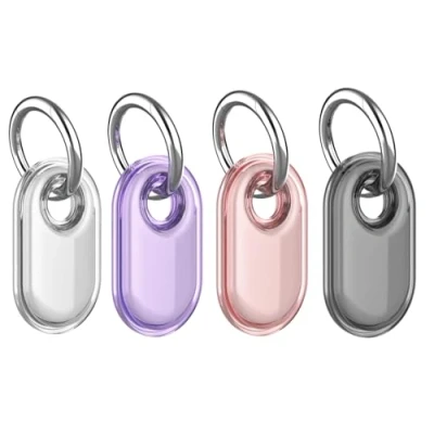 Abbildung von Doweiss Schutzhülle wasserdichte Kompatible für Samsung Galaxy SmartTags 2, Weiche Gummi Schutzhüllefür 2 (Transparent + Grau Rosa Lila, 4 Packungen)