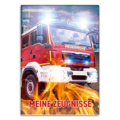 Abbildung von itenga Zeugnismappemit Motiv DIN A4 Dokumentenmappe Zeugnisse für Kinder Jugendliche Schüler Mädchen (Feuerwehr)