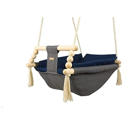 Abbildung von Babyschaukel Kleinkindschaukel Babyliegeschaukel Stoffschaukel Babywippe Wiege (Muster: grau, dunkelblau)