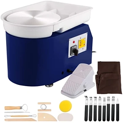 Abbildung von VEVOR Töpferscheibe 350 W, Keramik Rad Maschine 220 V, Elektrische 28 cm Plattenteller, Fußpedaleinstellung, 60 dB, Drehscheibe Töpferei Kunstwerk DIY Basteln 300 U/min, Blau, 13,3 kg