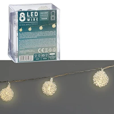 Abbildung von CEPEWA LED Lichterkette, 10 Kugeln, warmweiß, 140 cm, batteriebetrieben