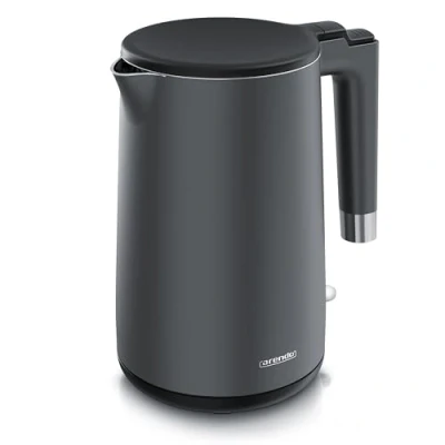 Abbildung von Arendo Wasserkocher Edelstahl 1,5 Liter 2000 Watt Doppelwand Design 360 Controller BPA frei Überhitzungs und Trockengehschutz Schwarz Cool Grey Matt