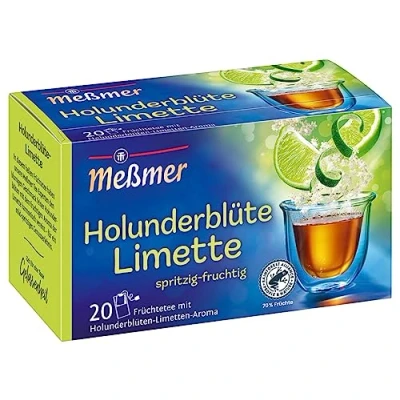 Abbildung von Meßmer Holunderblüte Limette 20 Teebeutel Vegan Glutenfrei Laktosefrei