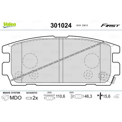 Abbildung von VALEO 301024 Bremsbelagsatz FIRST Hinterachse inkl. Verschleißwarnkontakt mit Anti Quietsch Blech HYUNDAI: Terracan