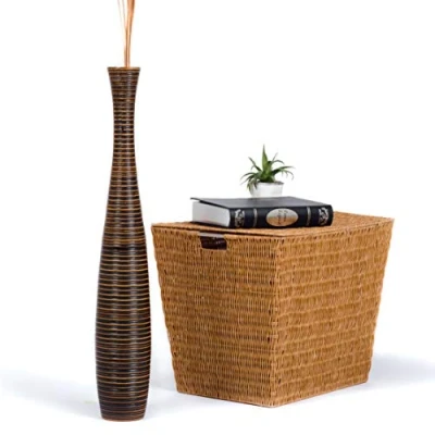 Abbildung von Leewadee Große Deko Bodenvase Für Dekozweige, Hohe Standvase Pampasgras, Design Holzvase, 70 cm, Braun