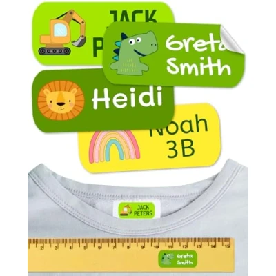 Abbildung von Namensaufkleber für Kinder. Kleidung und Gegenstände. Namensschilder waschmaschinenfest personalisiert text symbolen (Geschichten, 50 Stück)