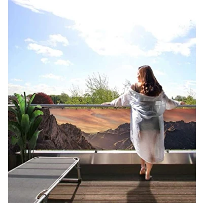 Abbildung von MyMaxxi Balkonbanner Sichtschutz Alpenberge im Sonnenuntergang Abdeckung für Terrasse Balkon Windschutz Sonnenschutz Blickdicht Balkonverkleidung wetterfest