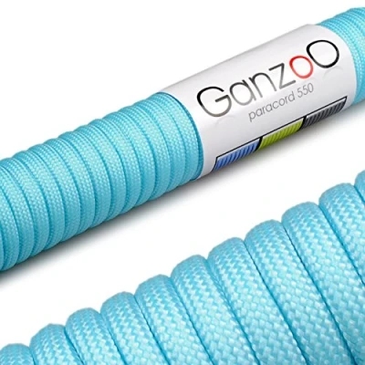Abbildung von Ganzoo Paracord 550 Seil Himmel Blau 4mm Schnur Typ 3, Nylon &amp; Polyester, ideal für Basteln von Hundeleine Halsband Armband/Camping Survival und Outdoor 3 Meter Allzweckseil 7 Innenstränge